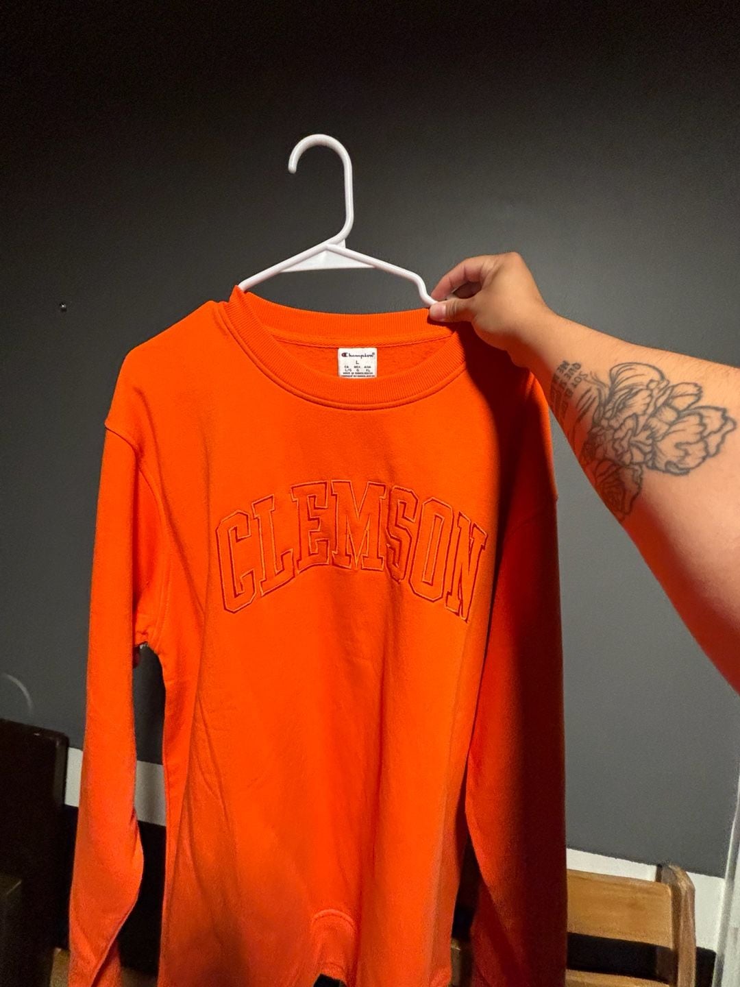 Champion NCAA Clemson Tigers Embroidered Orange Crewneck Sweatshirt 2