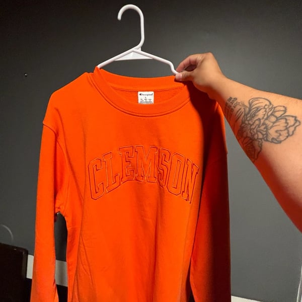 Champion NCAA Clemson Tigers Embroidered Orange Crewneck Sweatshirt