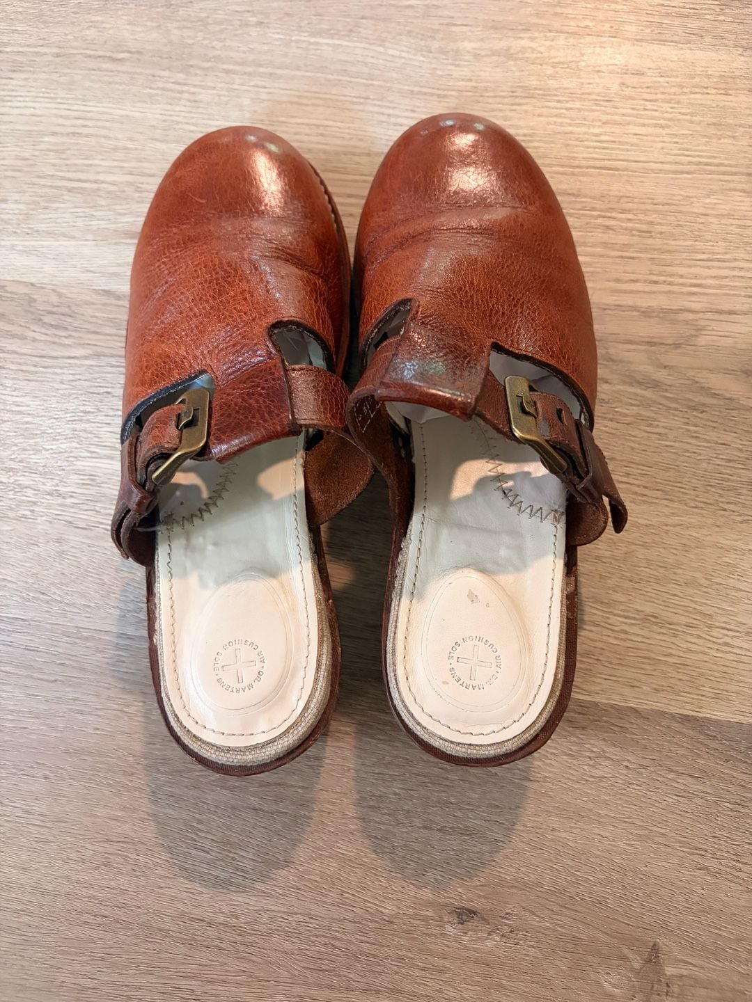 Dr. Martens Vintage Brown Leather Buckle Wedge Mules Clogs 3