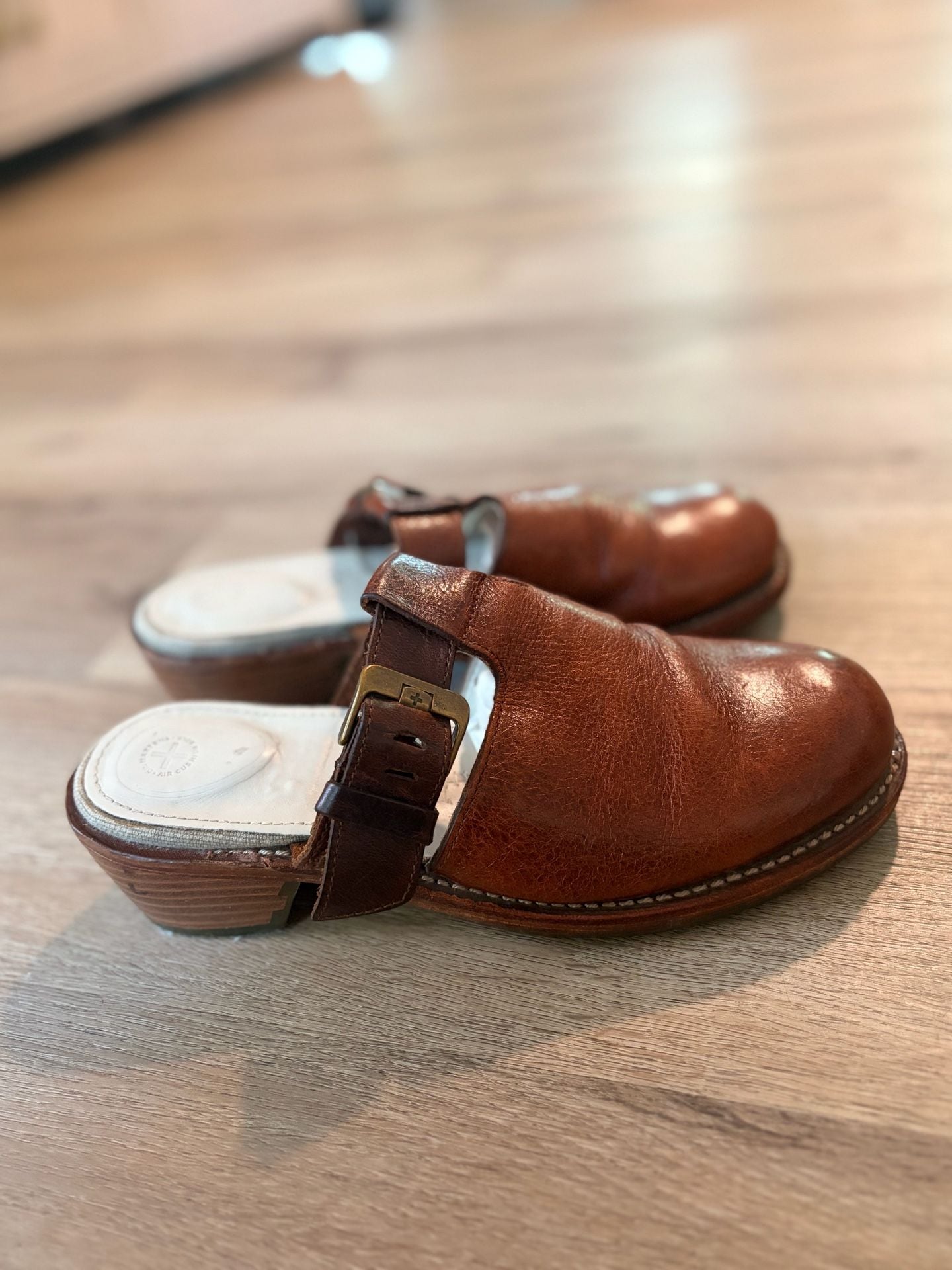 Dr. Martens Vintage Brown Leather Buckle Wedge Mules Clogs 4