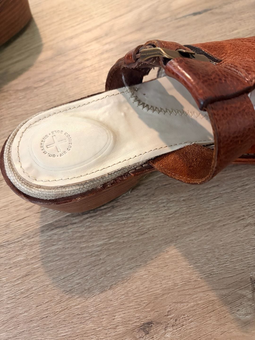 Dr. Martens Vintage Brown Leather Buckle Wedge Mules Clogs 5