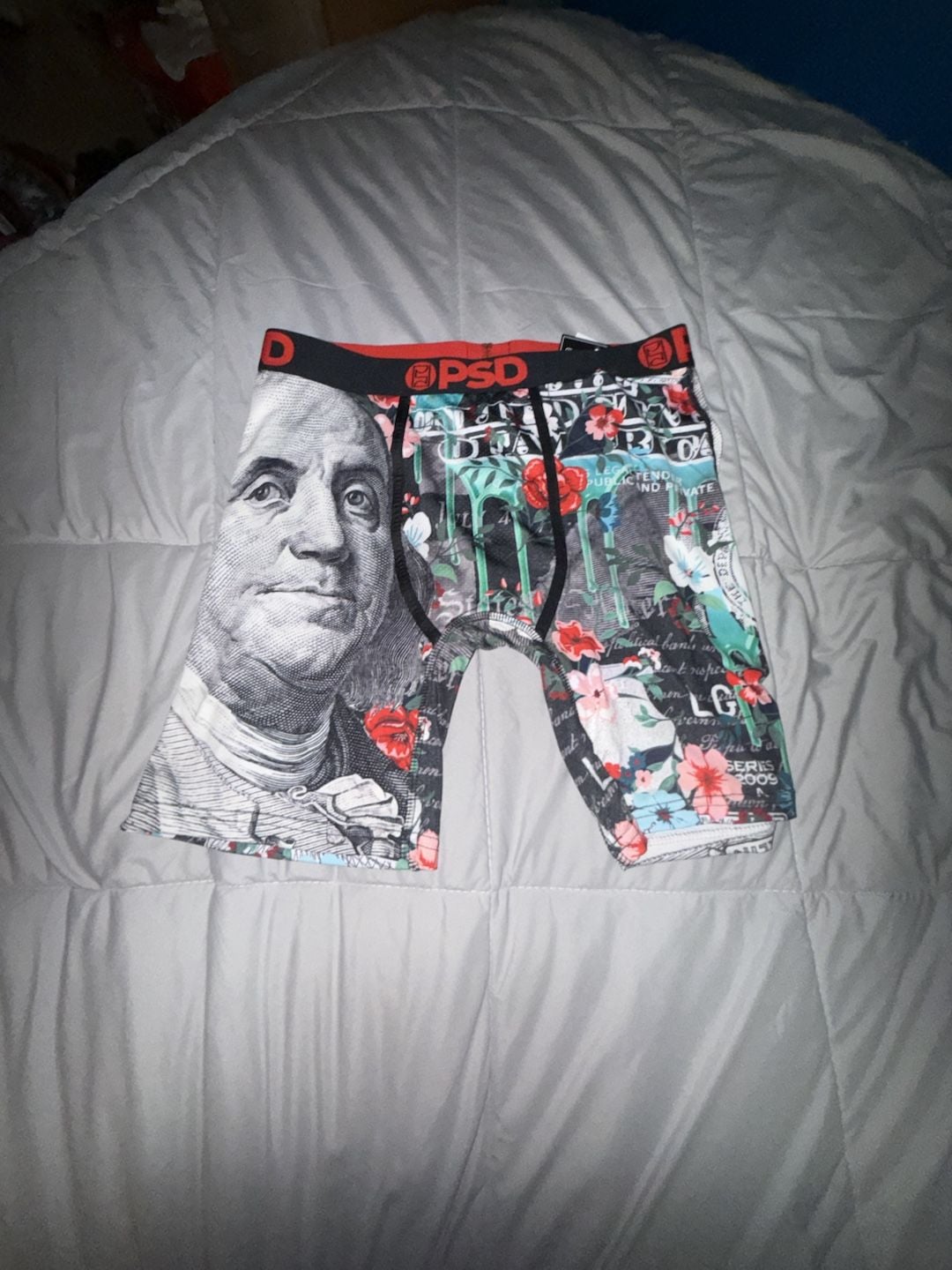 PSD Benji Bloom Men's Boxer Briefs with Benjamin Franklin and Floral Print 1