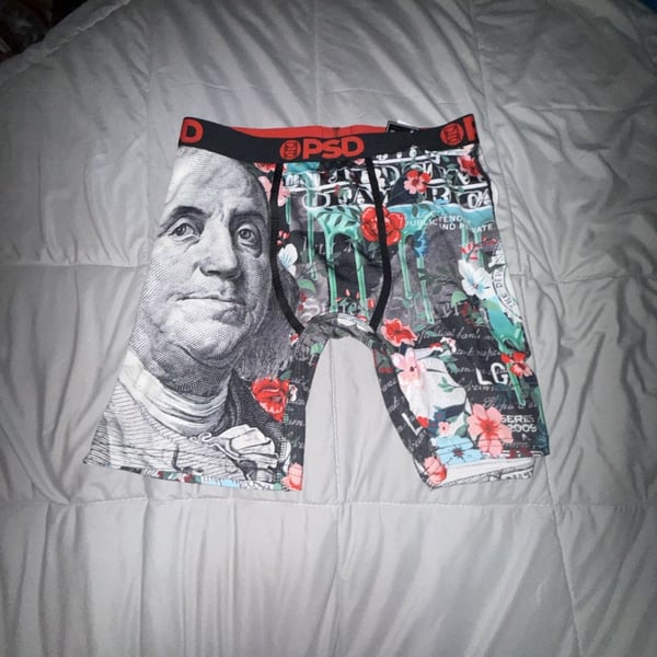 PSD Benji Bloom Men's Boxer Briefs with Benjamin Franklin and Floral Print