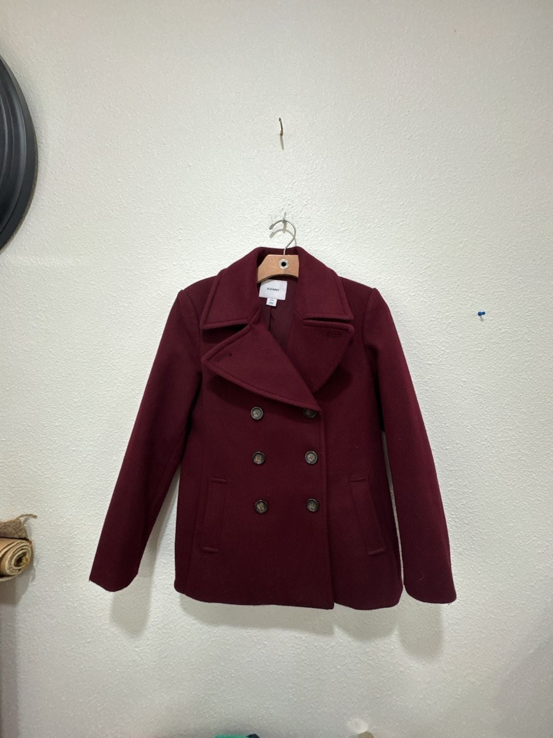 Old Navy Women's Petite Small Double-Breasted Burgundy Peacoat 2