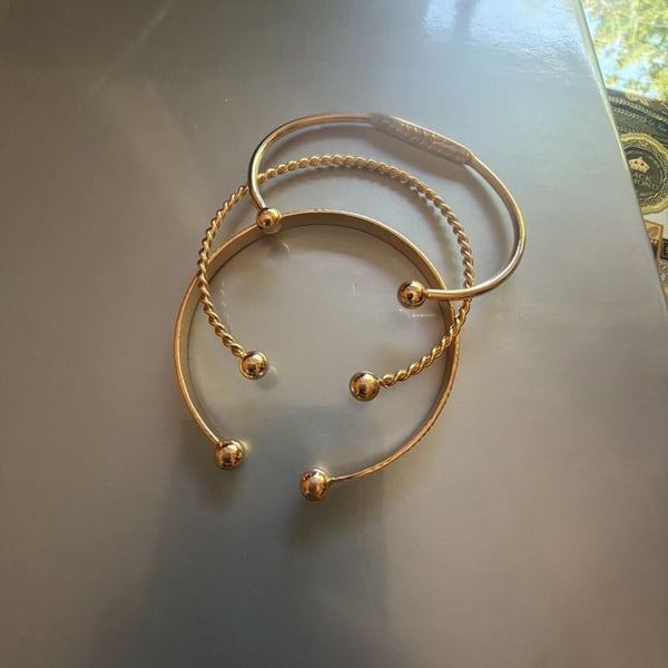 Gold-Tone Open Cuff Bracelet Set with Ball Ends and Twist Detail