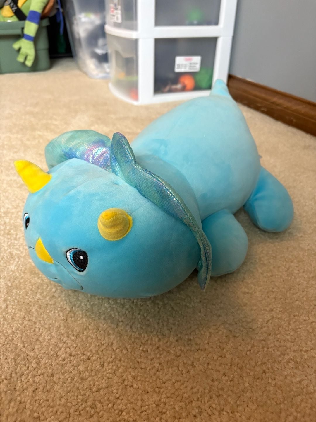 J-Animals Mushabelly Blue Triceratops Plush Pillow 1