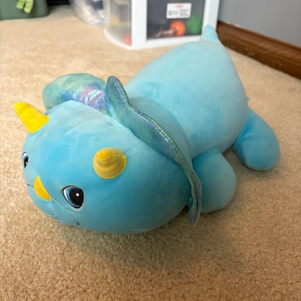 J-Animals Mushabelly Blue Triceratops Plush Pillow