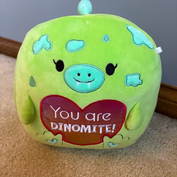 Squishmallow Valentine's Day Green Dinosaur Plush with "You are DINOMITE!"