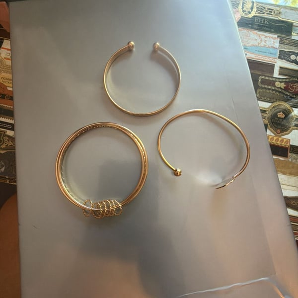 Set of 3 Mixed Texture Gold-Tone Cuff and Bangle Bracelets