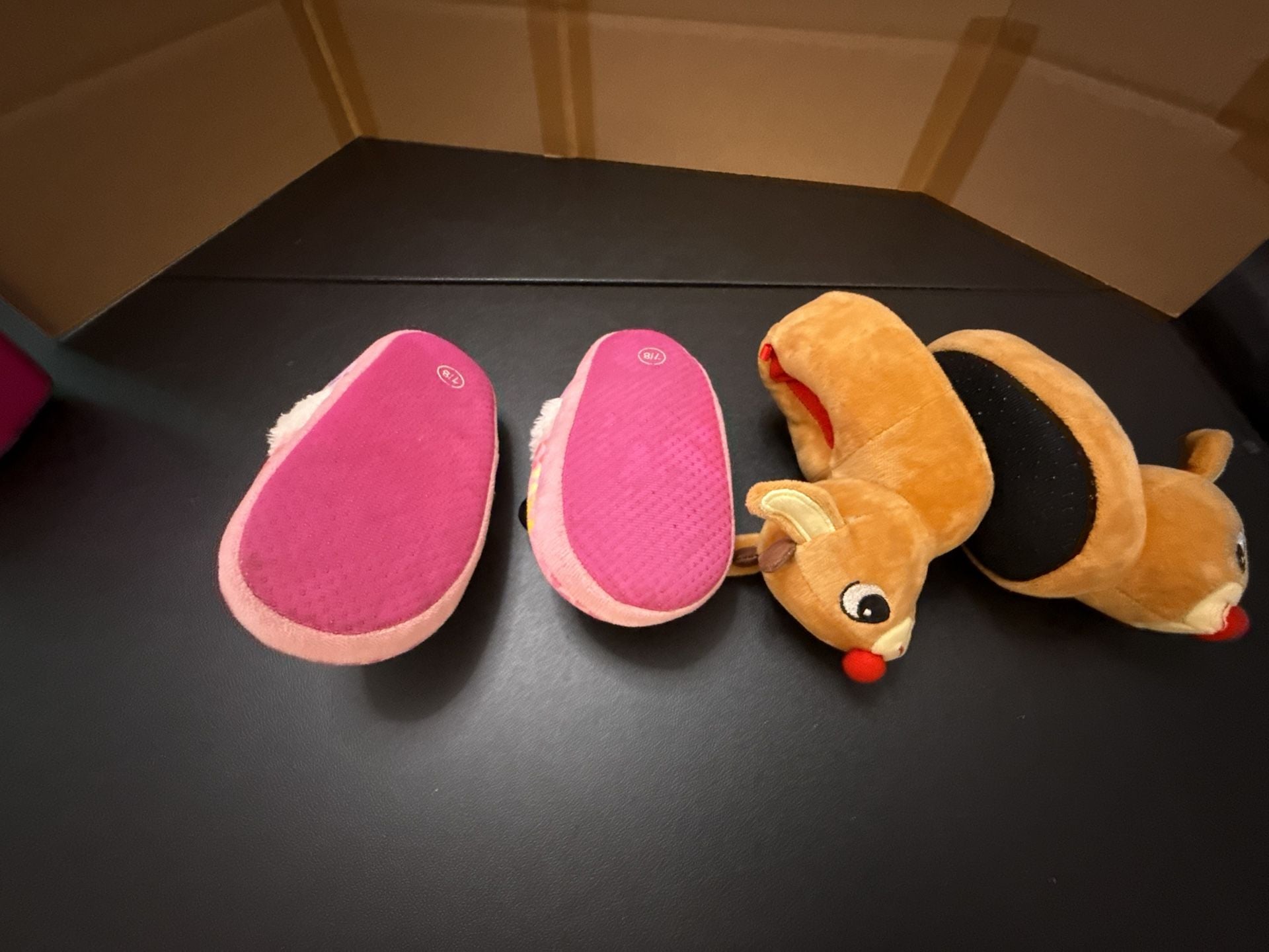 Disney Minnie Mouse Toddler Girls Plush Slippers and Rudolph the Red-Nosed Reindeer Plush Slippers Bundle 3