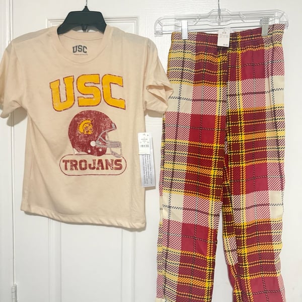 USC Trojans T-Shirt and Plaid Pajama Pants 2-Piece Set size 8-10