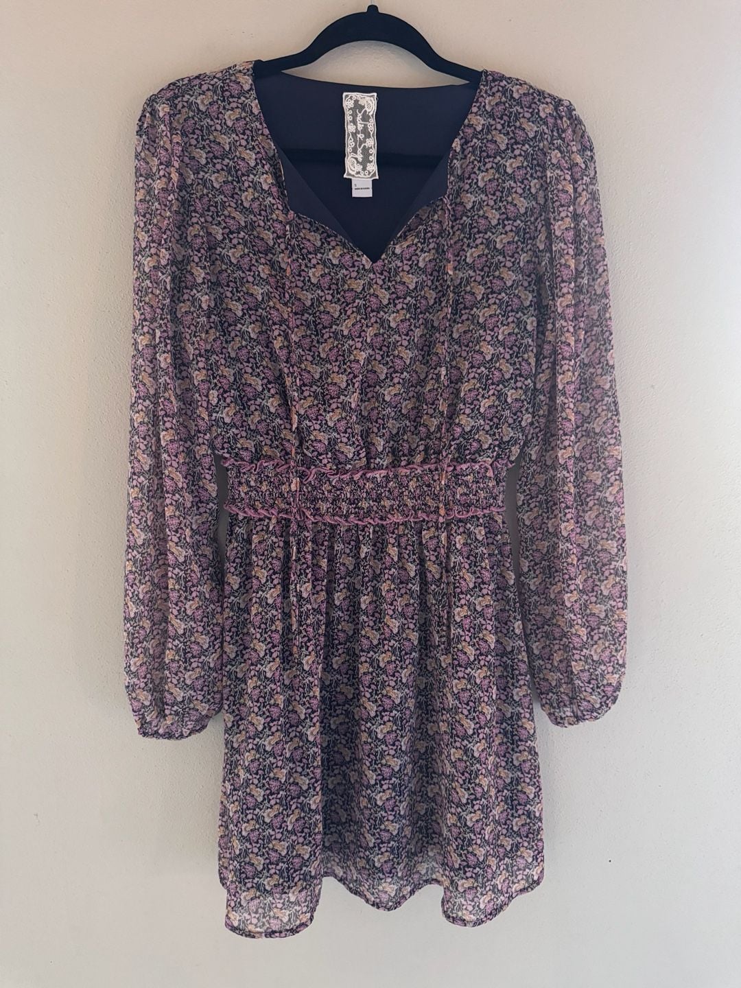 Sadie & Sage Long Sleeve Floral V-Neck Smocked Waist Mini Dress 3