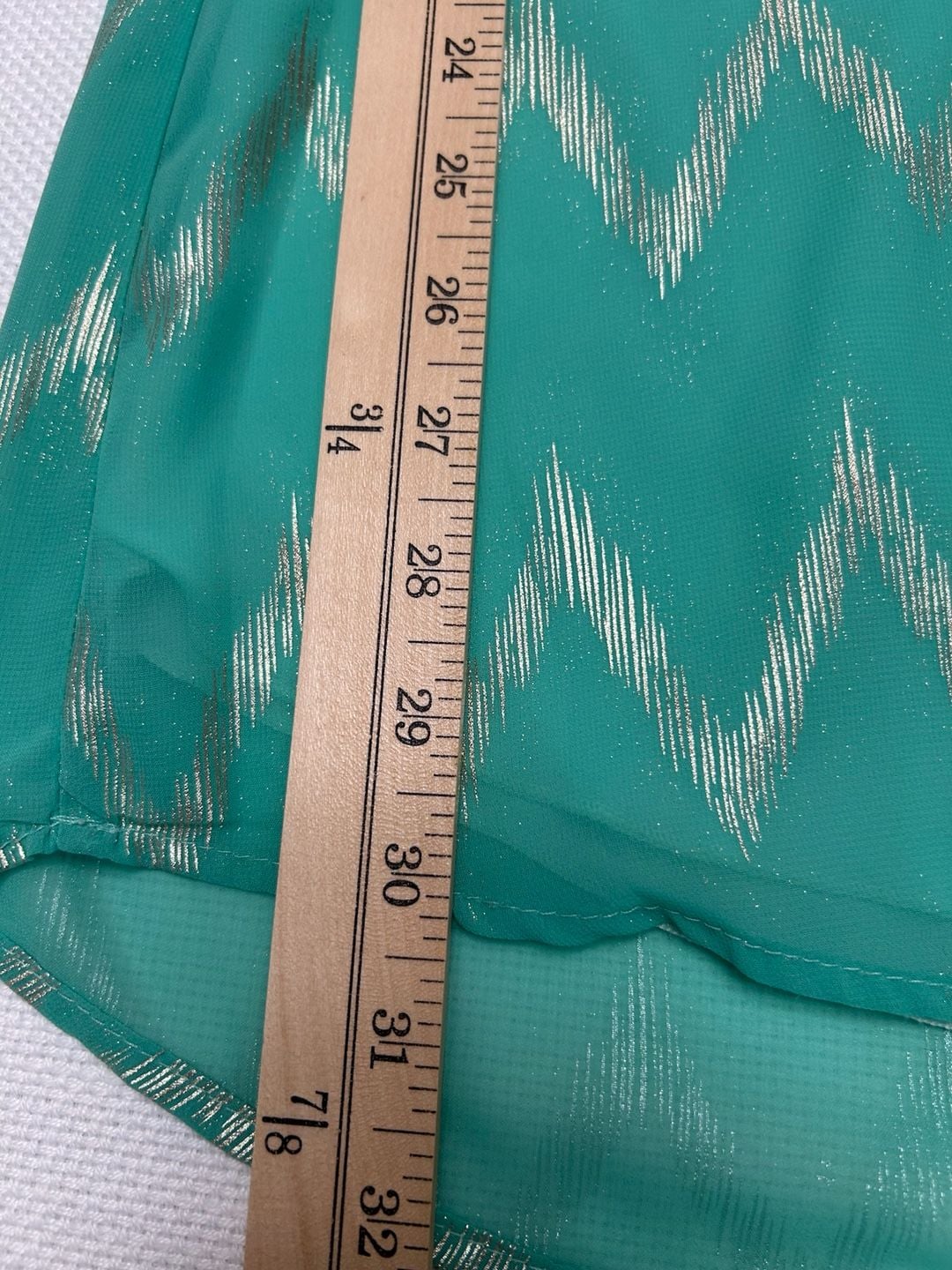 Green and Gold Metallic Chevron Shift Dress with Puff Sleeves 8