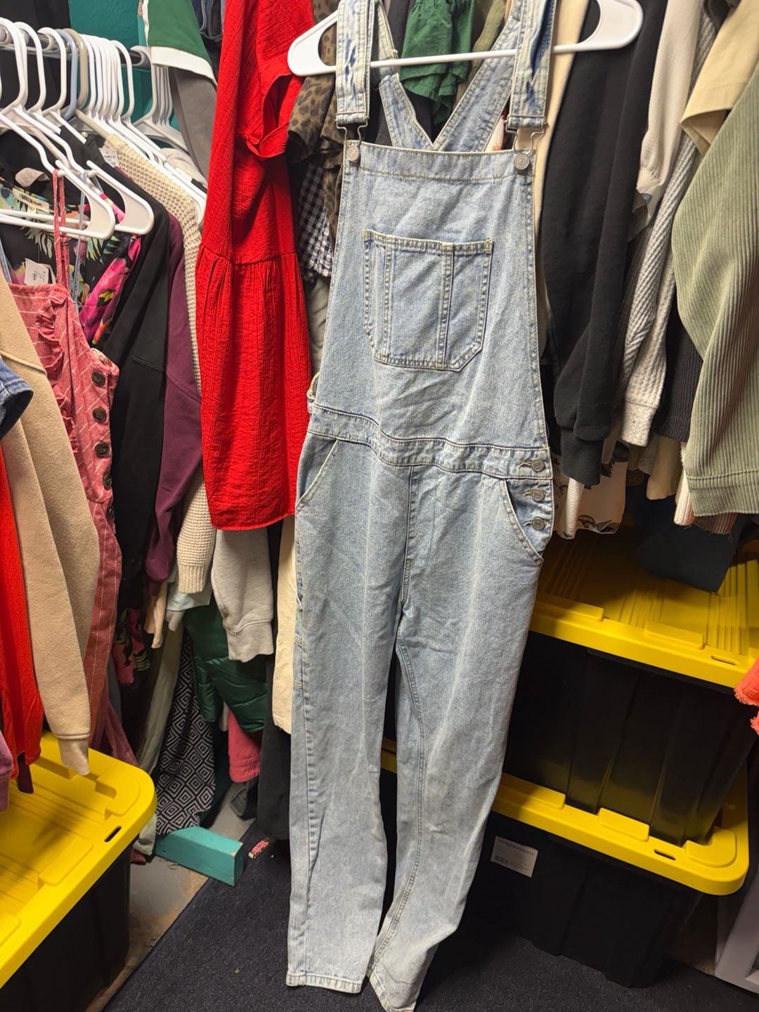 boohooMAN Light Wash Relaxed Fit Denim Overalls 2