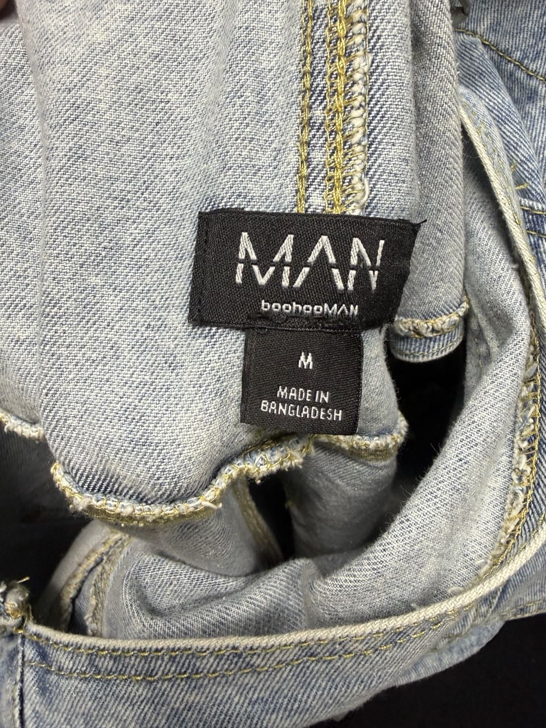 boohooMAN Light Wash Relaxed Fit Denim Overalls 3
