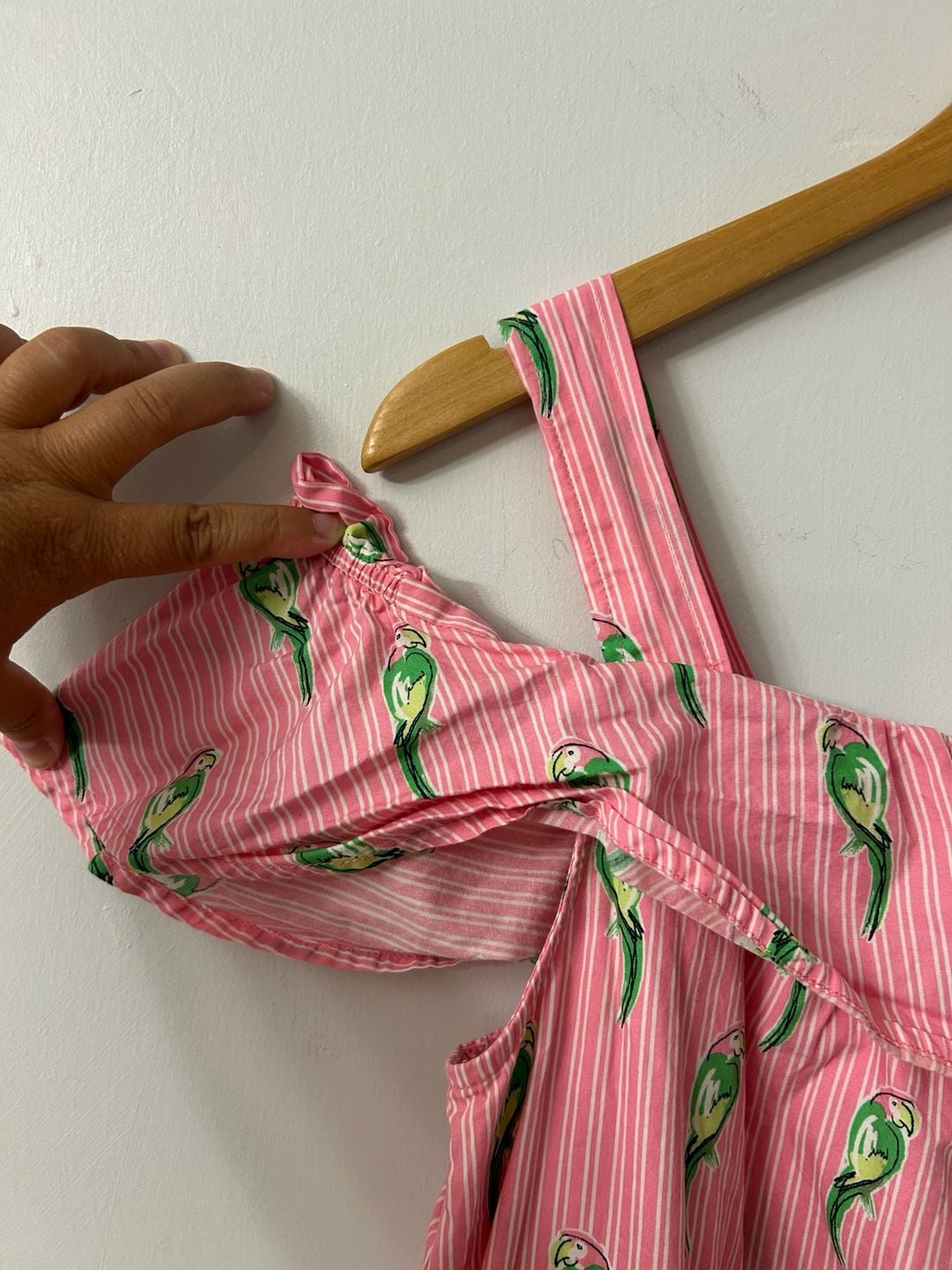 Crown & Ivy Women's Pink Striped Parrot Print Cold Shoulder Ruffle Dress with Pockets 4