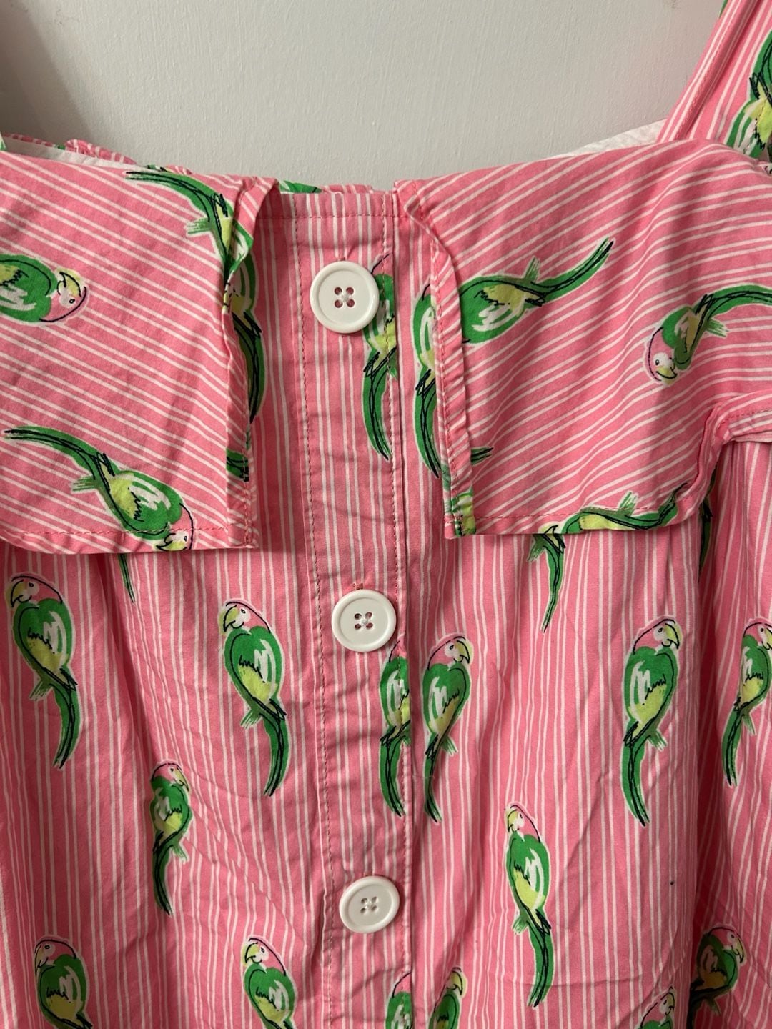 Crown & Ivy Women's Pink Striped Parrot Print Cold Shoulder Ruffle Dress with Pockets 6