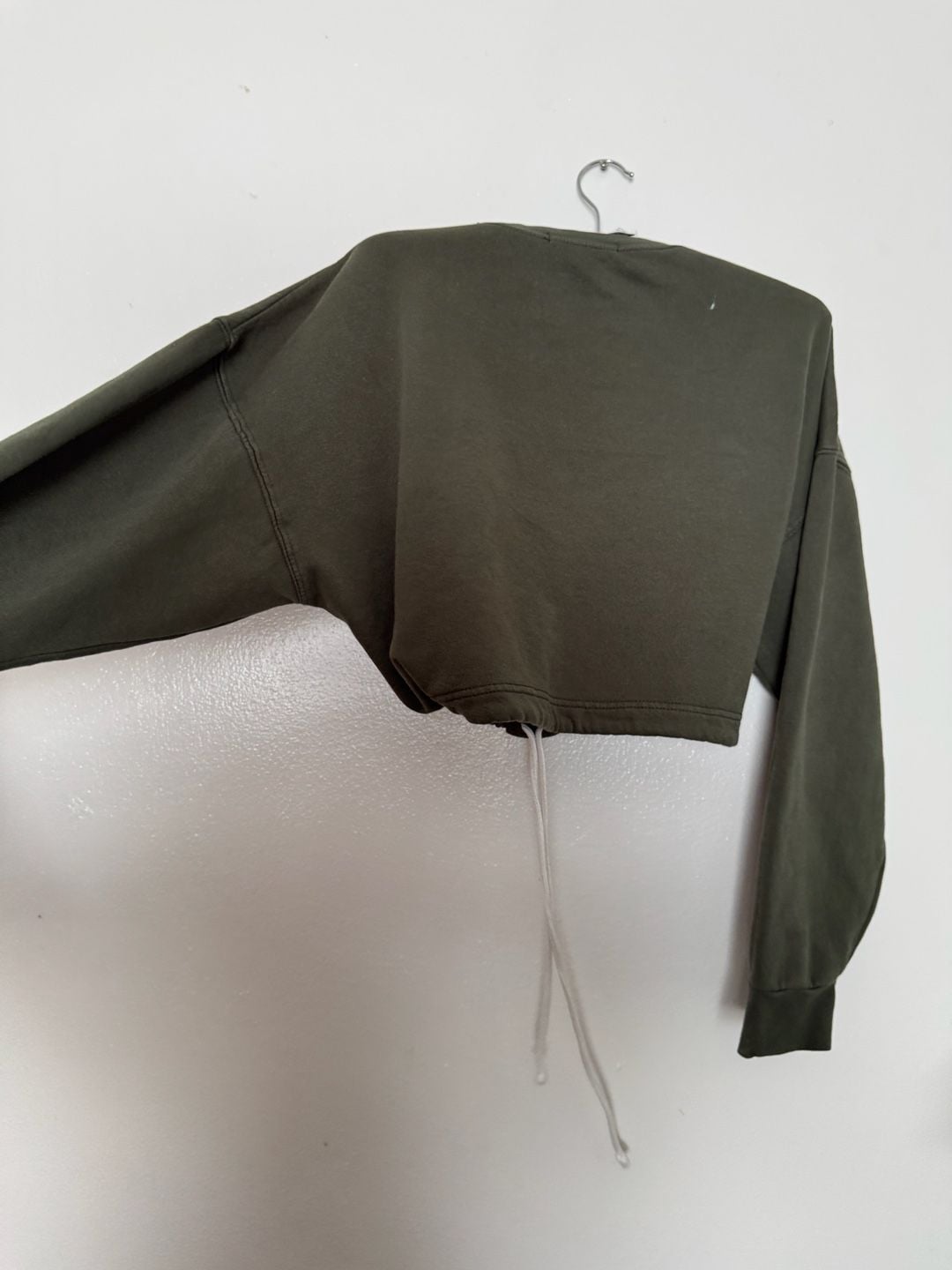 Olive Green Drawstring Hem Cropped Crewneck Sweatshirt 12