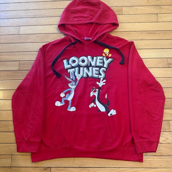 Looney Tunes Peek-a-Boo Red Graphic Pullover Hoodie Sweatshirt