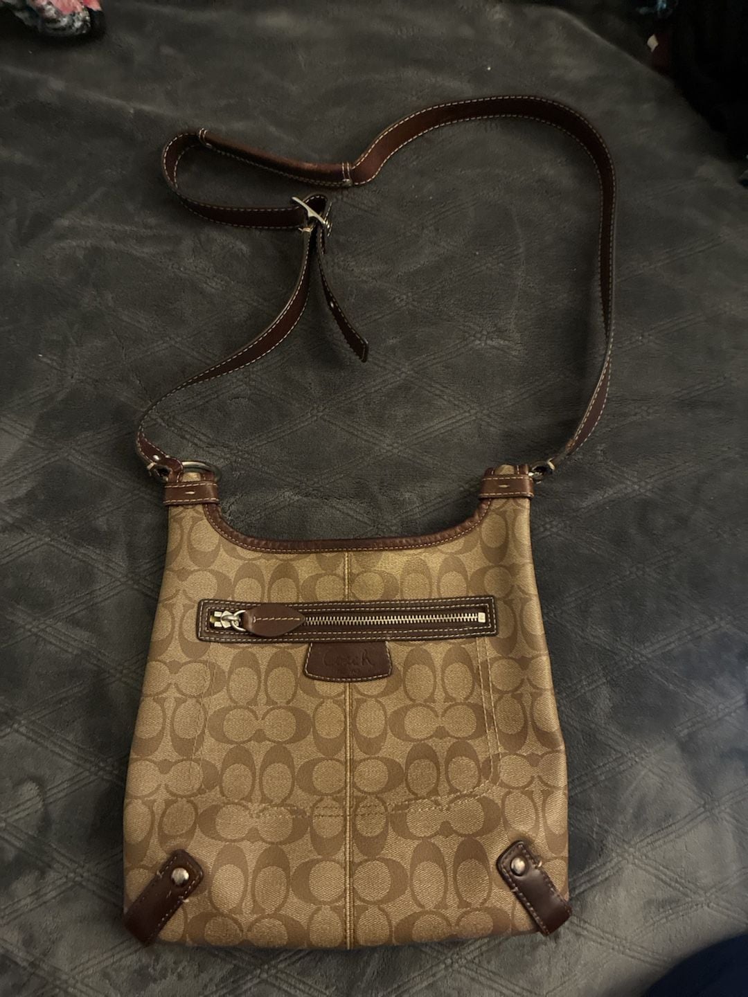 Coach Signature F15704 Brown Coated Canvas Crossbody Bag 2