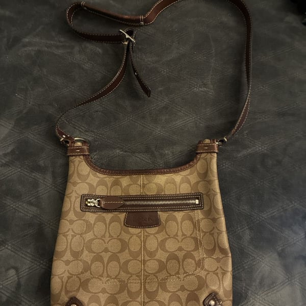 Coach Signature F15704 Brown Coated Canvas Crossbody Bag