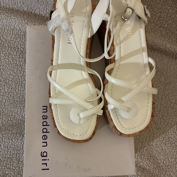 Madden Girl Vault-C White Cork Platform Wedge Sandals