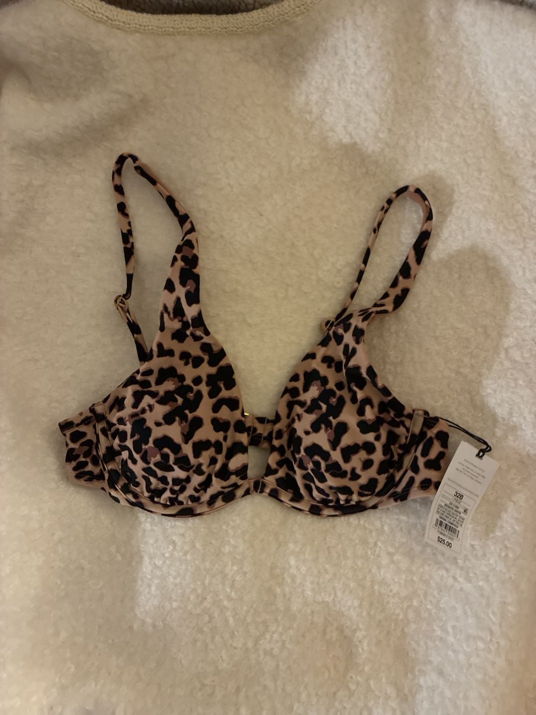 Shade & Shore Leopard Print Underwire Bikini Top 32B 1