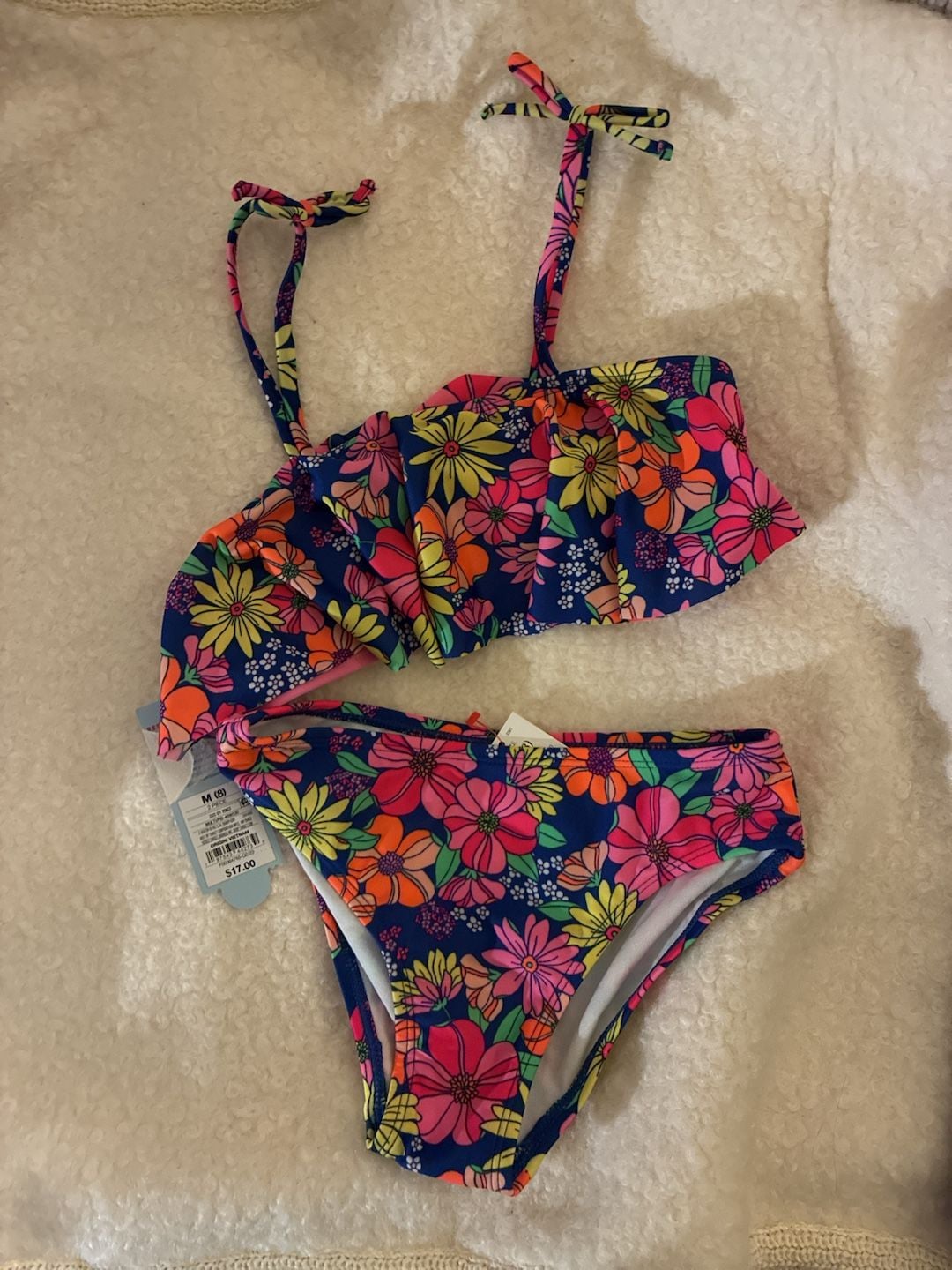 Cat & Jack Girls Floral Print Ruffle Bralette Two-Piece Bikini Swimsuit 1