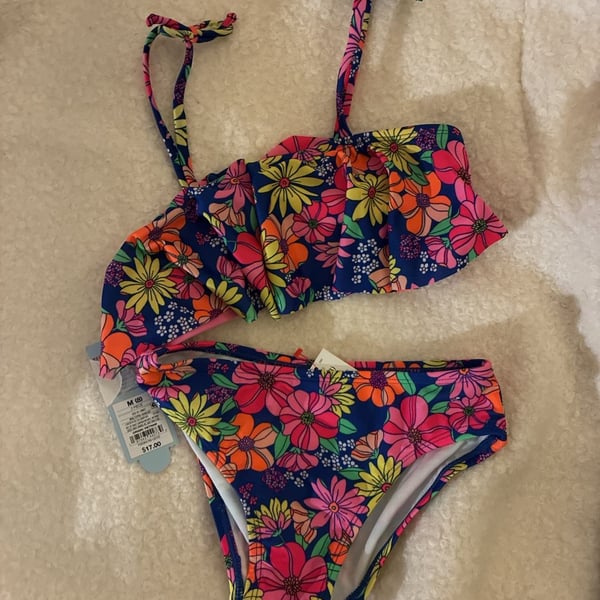 Cat & Jack Girls Floral Print Ruffle Bralette Two-Piece Bikini Swimsuit