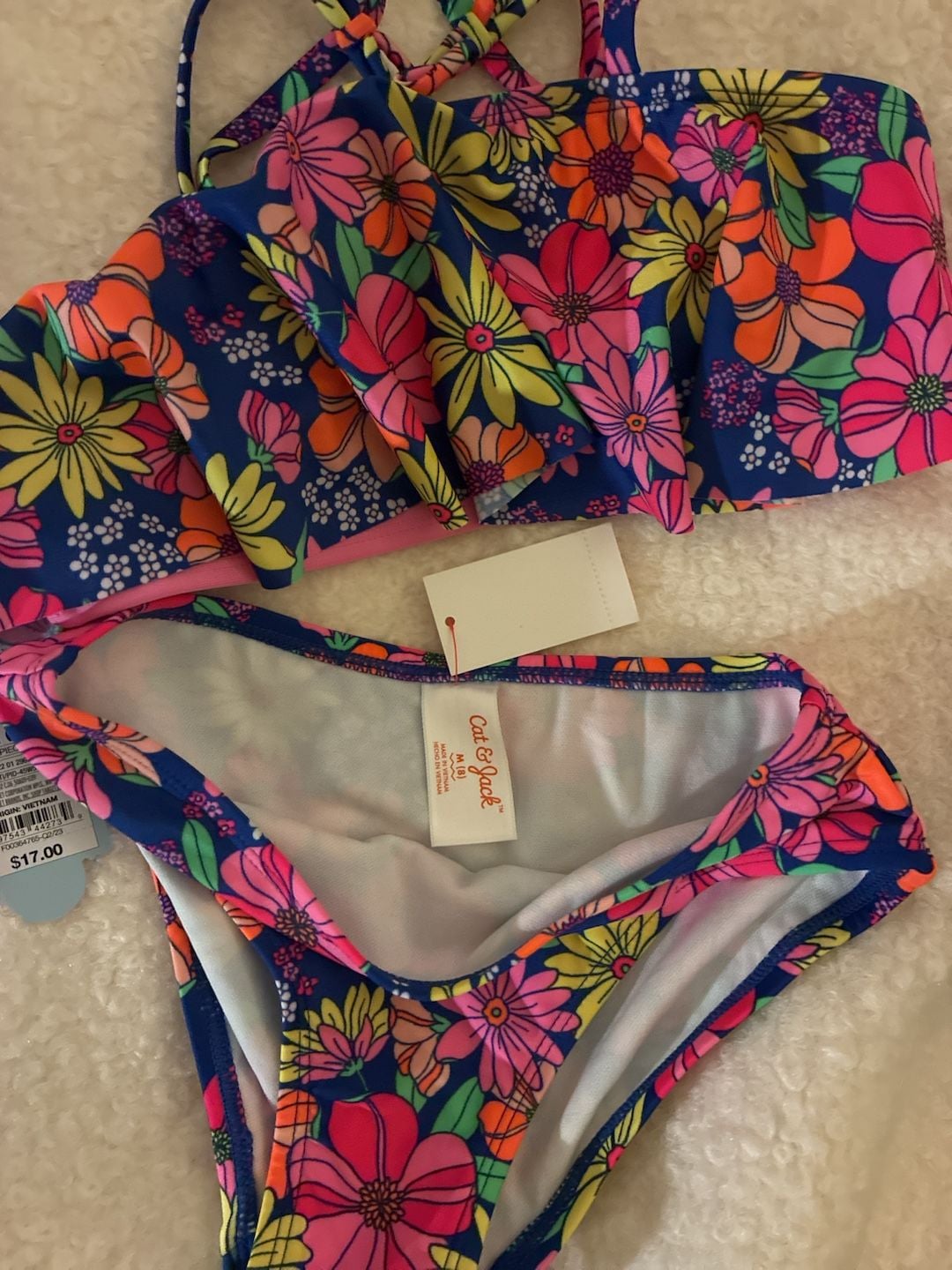 Cat & Jack Girls Floral Print Ruffle Bralette Two-Piece Bikini Swimsuit 2