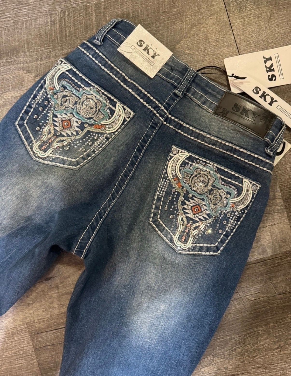 SKY Premium Collection Women's Embellished Pocket Bootcut Jeans 2