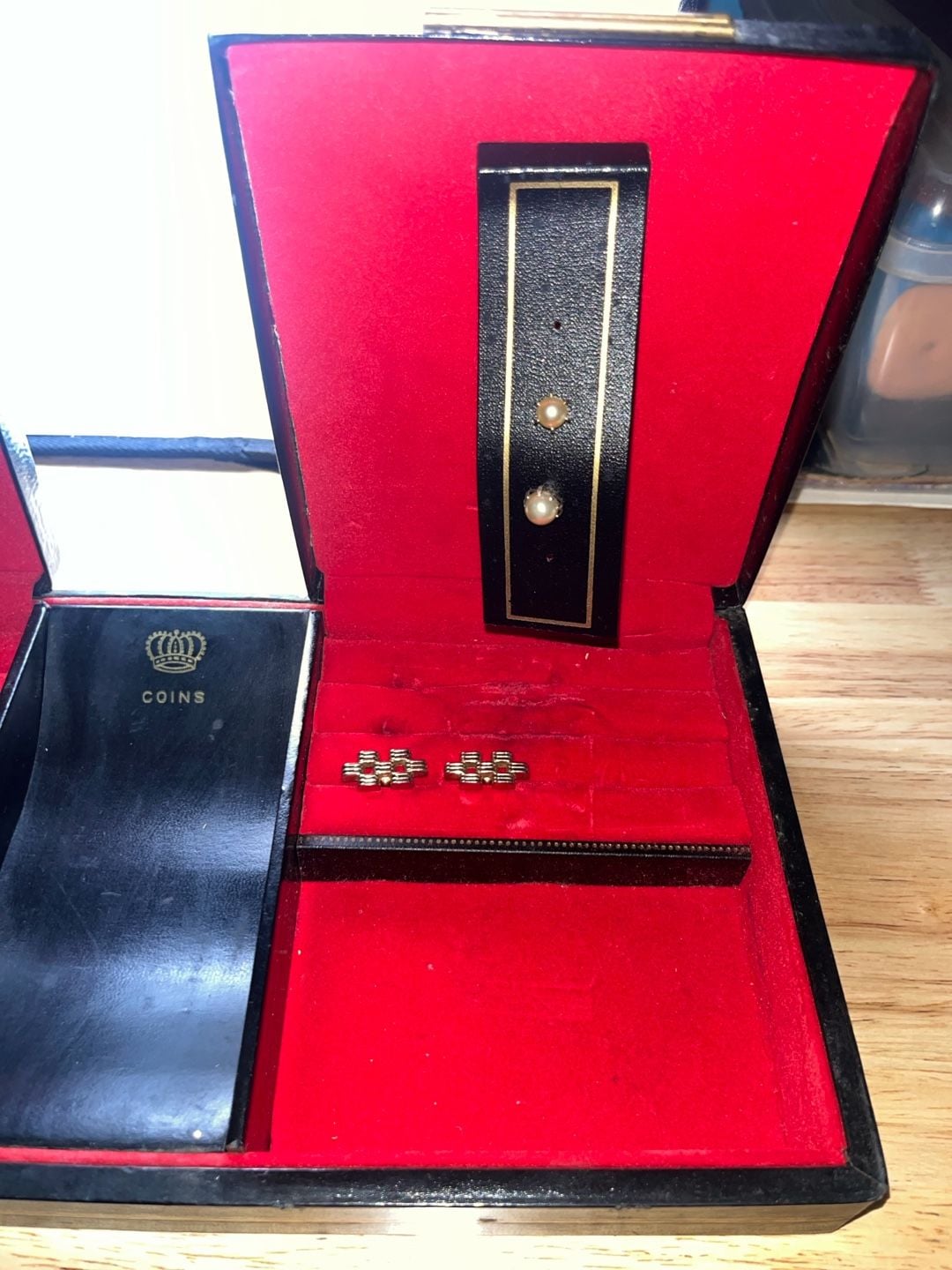 Vintage Shields Men's Jewelry Organizer Box with Cufflinks and Tie Tacks 3