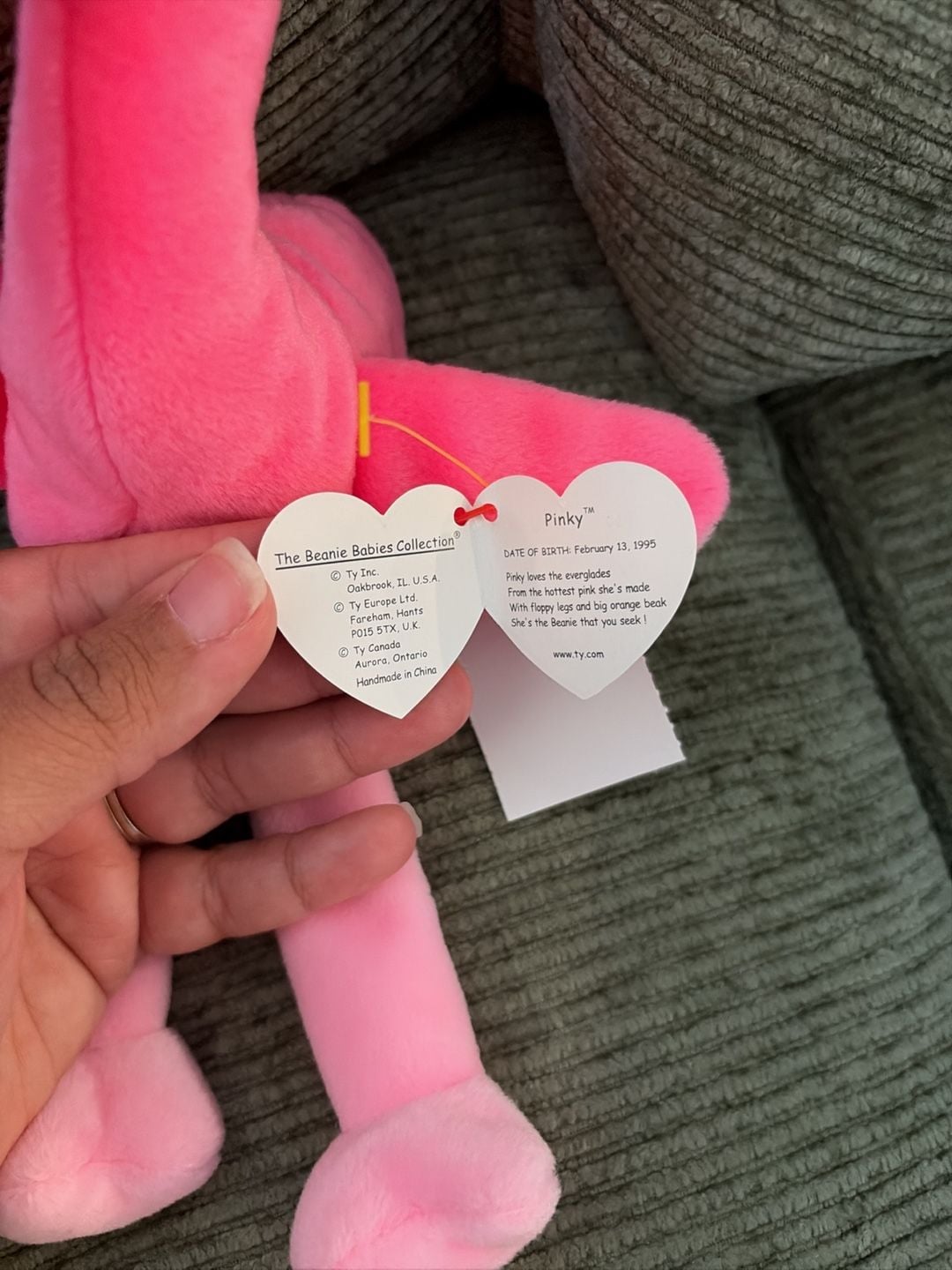 Ty Beanie Babies Pinky the Flamingo 1995 Plush Toy with Original Tags 3