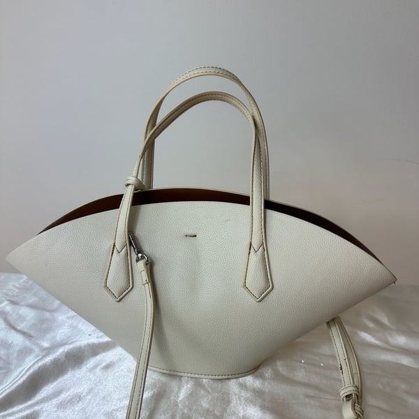 Zara Off-White Crescent Shaped Tote Bag with Detachable Inner Pouch