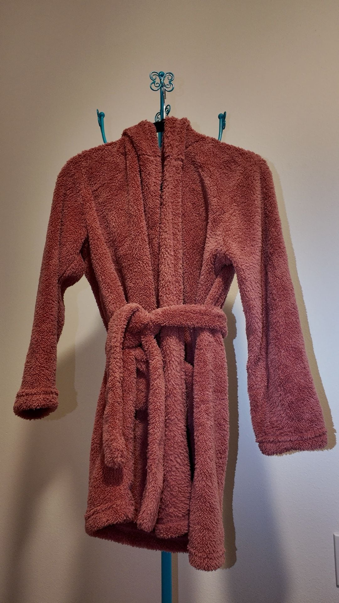 Plush Hooded Fleece Bathrobe with Tie Waist – Dusty Rose / Mauve Pink 1