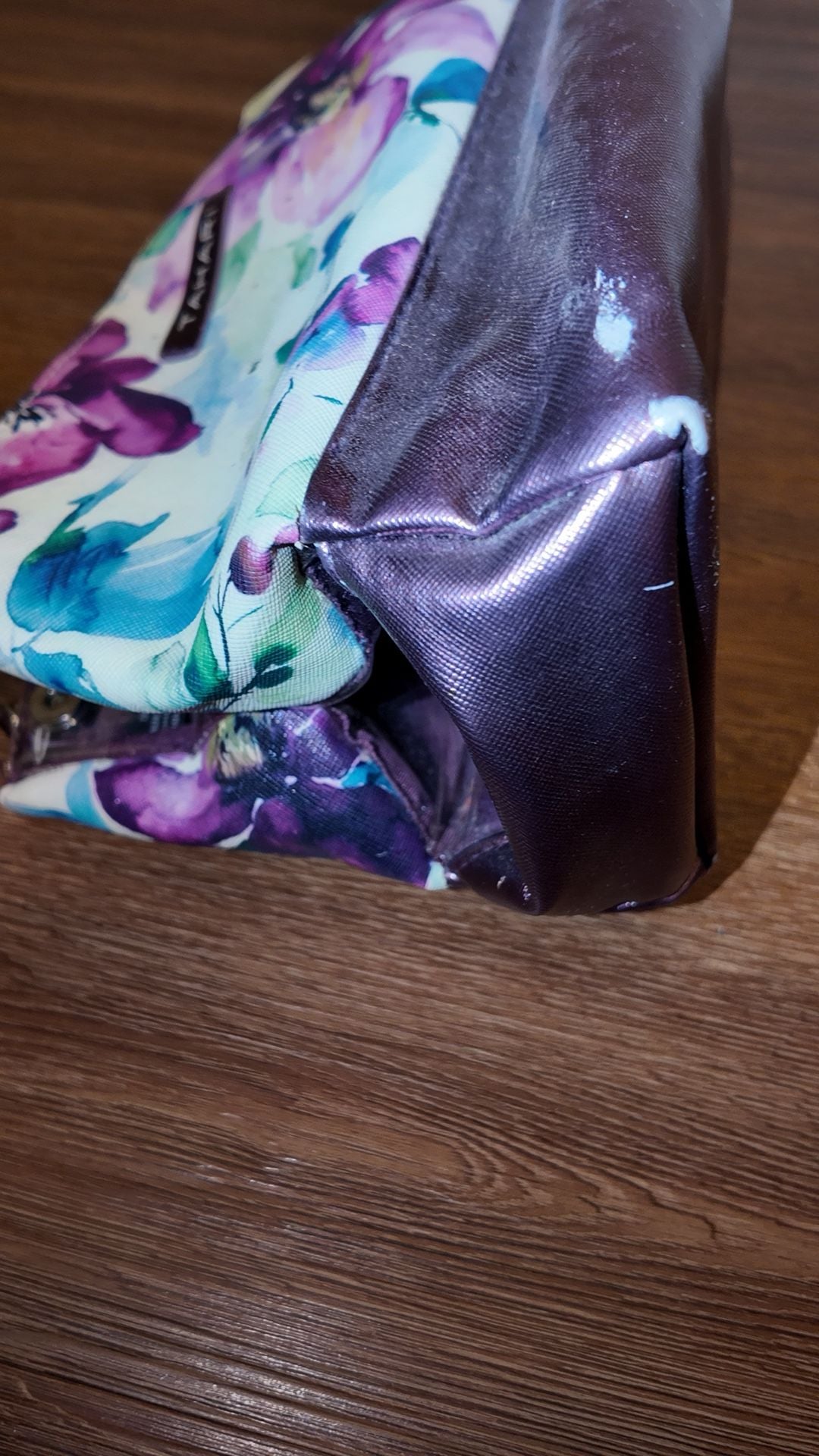 Tahari Floral & Metallic Purple Tri-Fold Travel Makeup Bag / Cosmetic Organizer 3