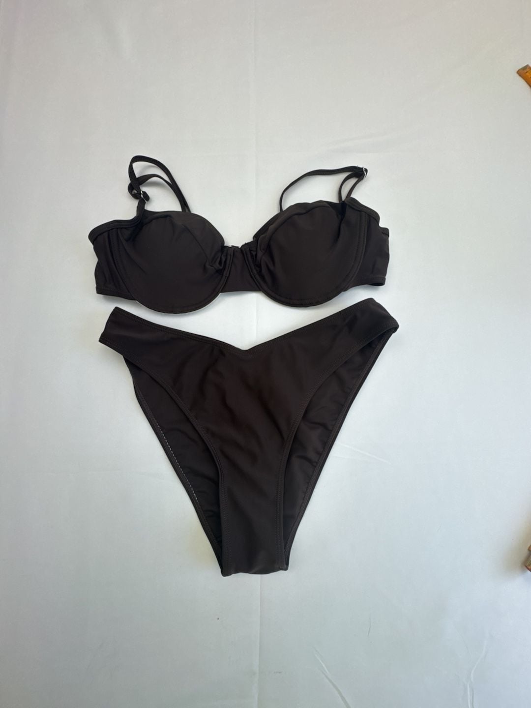 Solid Dark Brown Underwire Two-Piece Bikini Set 1