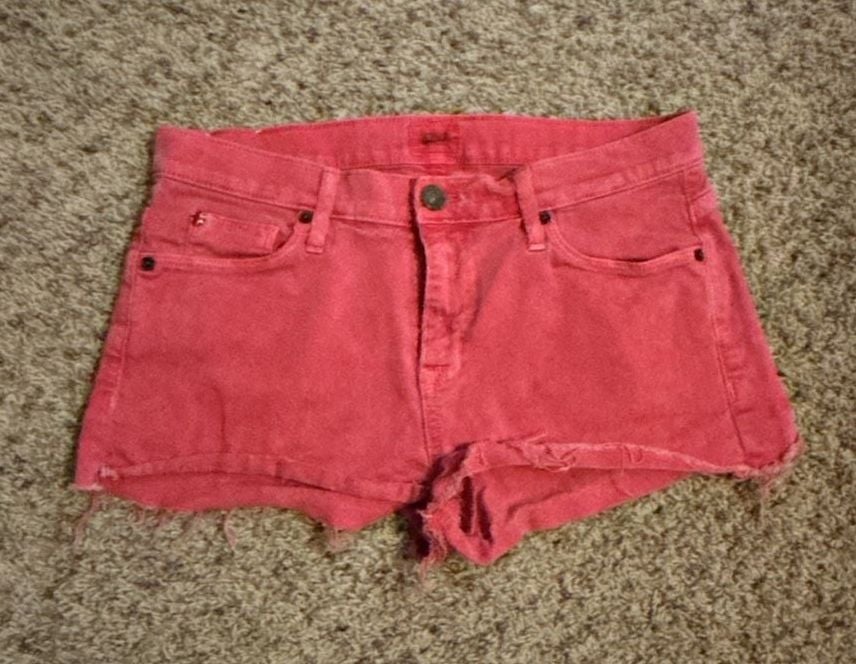 Hudson Midrise Nico Cut-Off Denim Shorts in Red, Size 29 2
