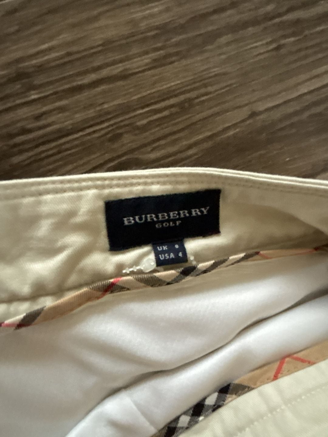 Burberry Golf Khaki Mini Skirt with Nova Check Pleated Insets, Size 4 3