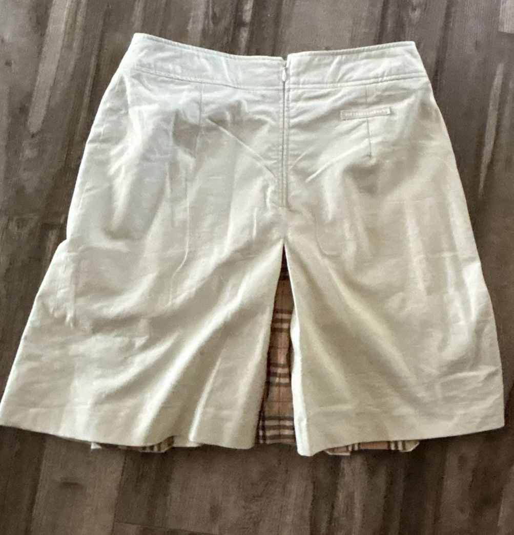 Burberry Golf Khaki Mini Skirt with Nova Check Pleated Insets, Size 4 6