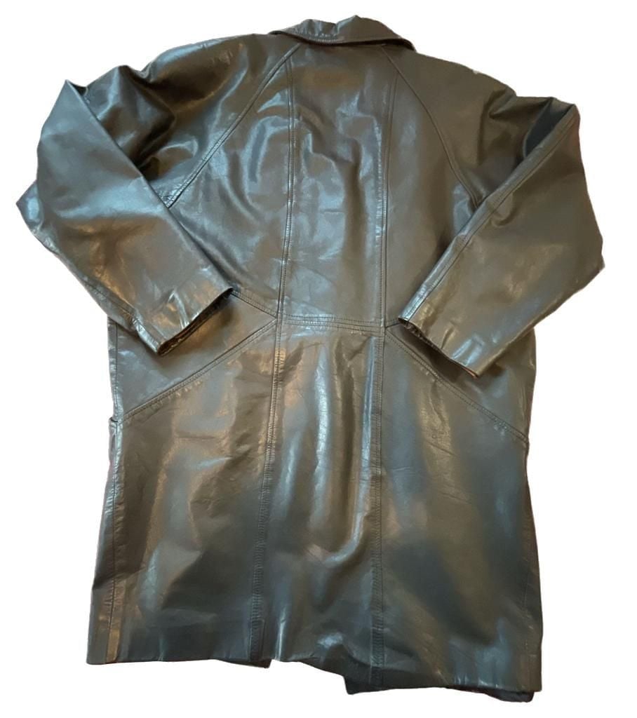 Vintage 90s LNR Black Genuine Leather Single-Button Long Coat Jacket 9