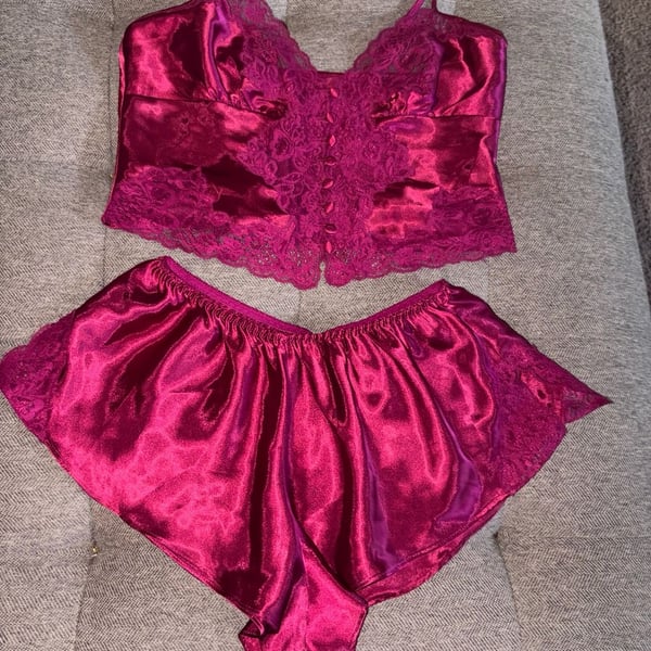 Frederick's of Hollywood Hot Pink Camisole and Shorts Lingerie Set
