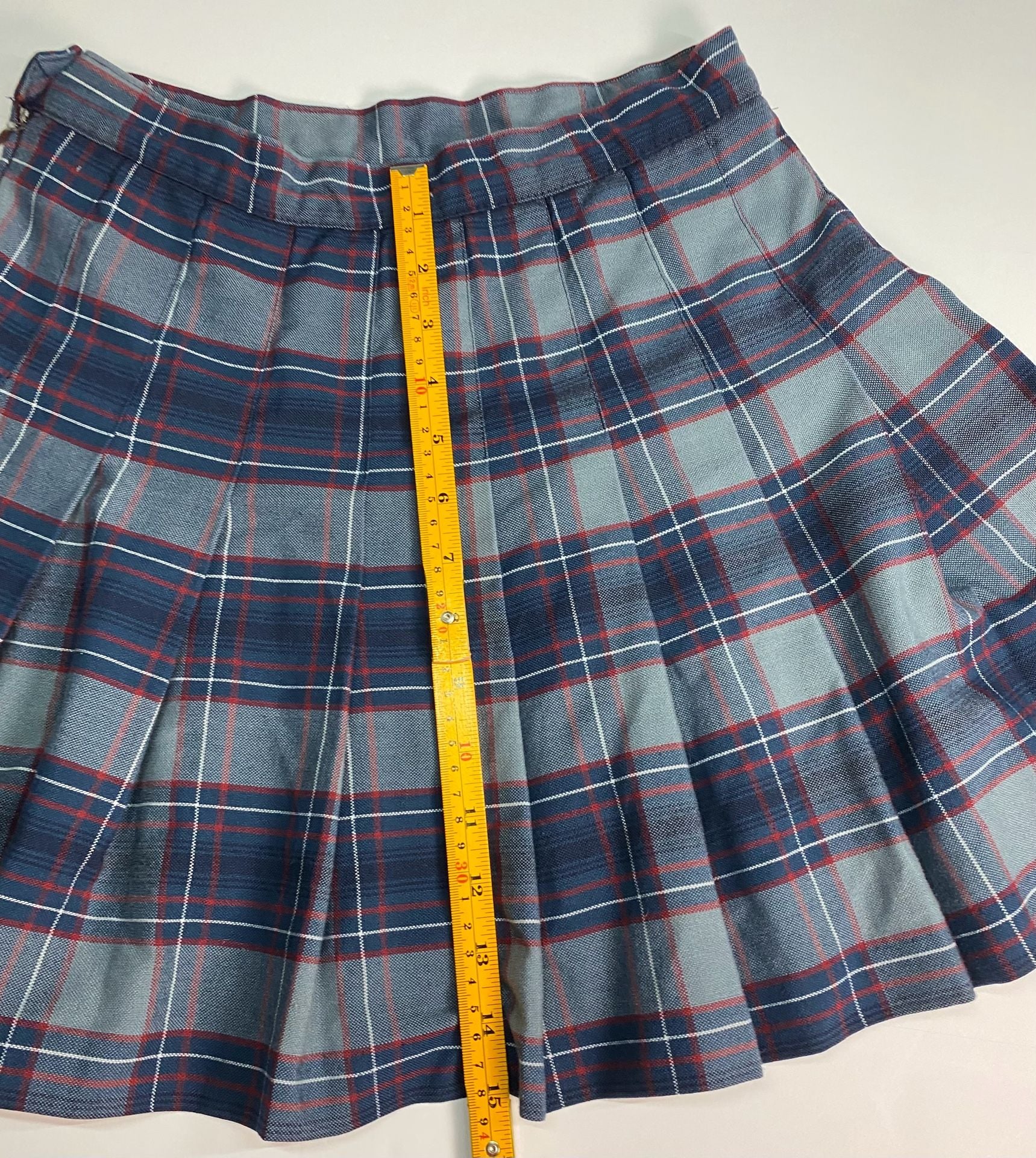 Classic Plaid Pleated School Uniform Skirt Gray Navy Red 6