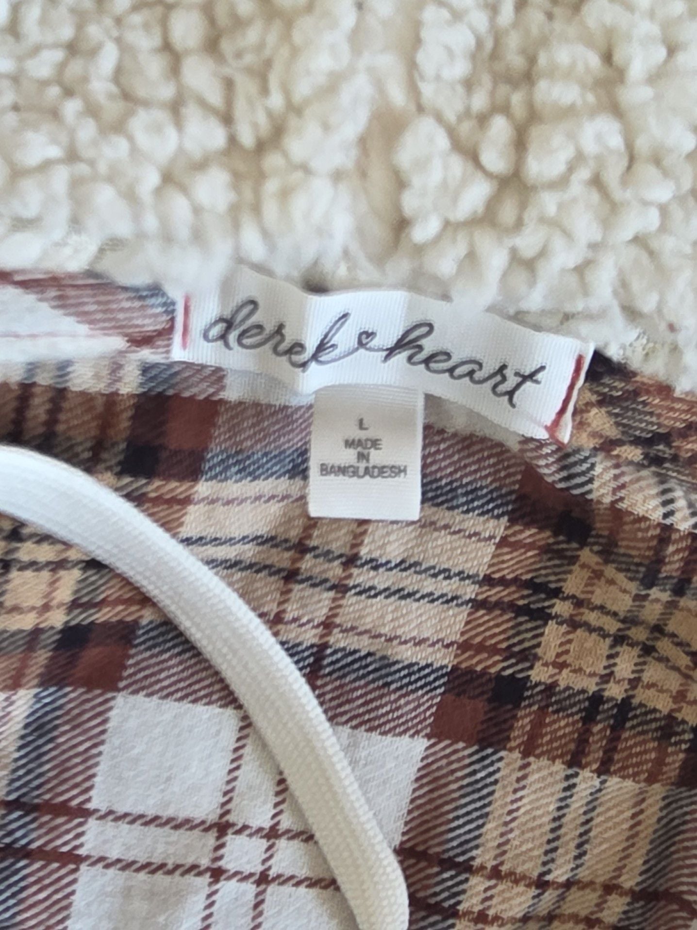 derek heart Women's Brown and White Plaid Sherpa Lined Hooded Flannel Shirt Jacket 7