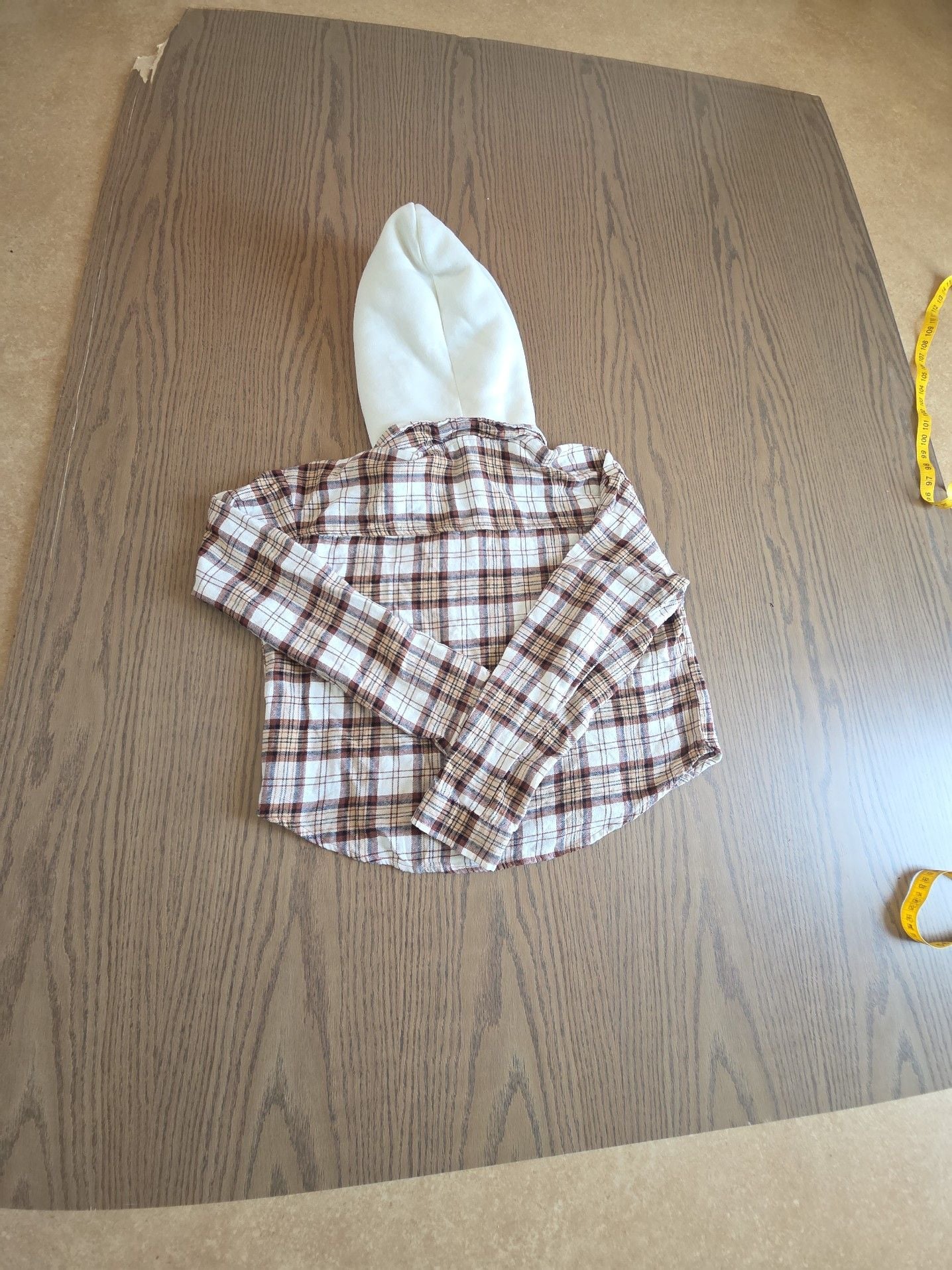 derek heart Women's Brown and White Plaid Sherpa Lined Hooded Flannel Shirt Jacket 8