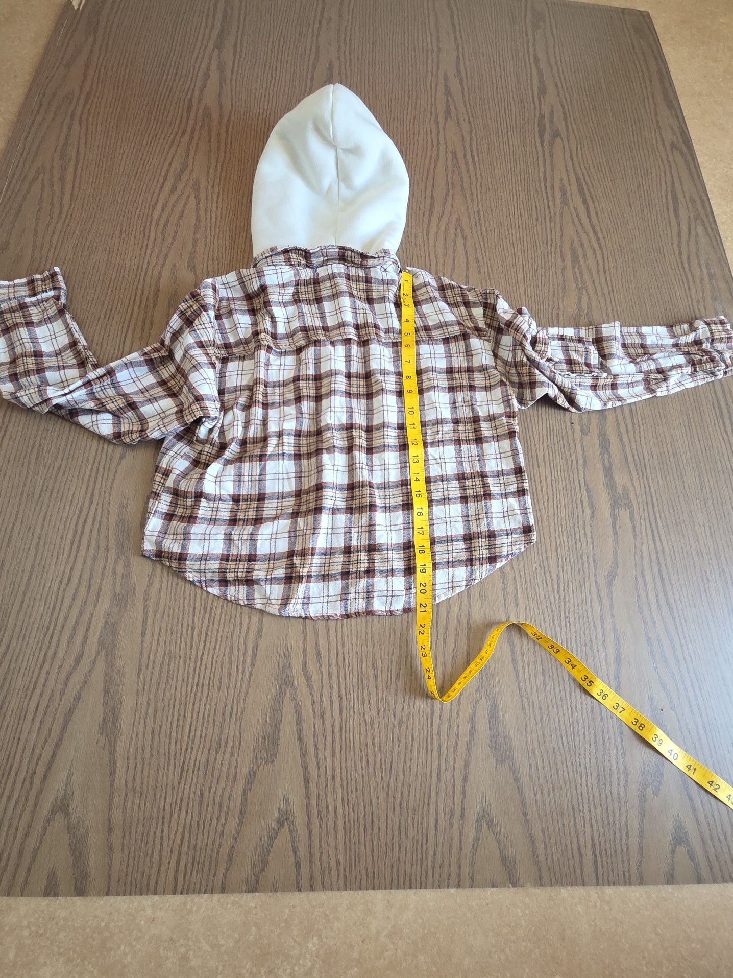 derek heart Women's Brown and White Plaid Sherpa Lined Hooded Flannel Shirt Jacket 11