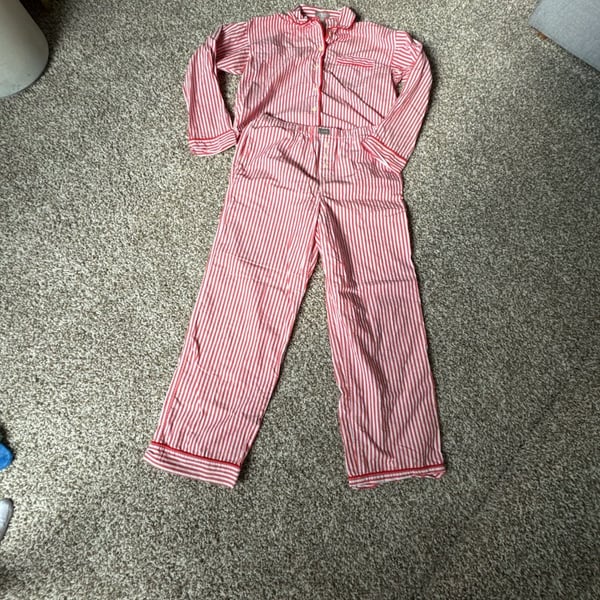 J.Crew Women's Red and White Striped Poplin Pajama Set