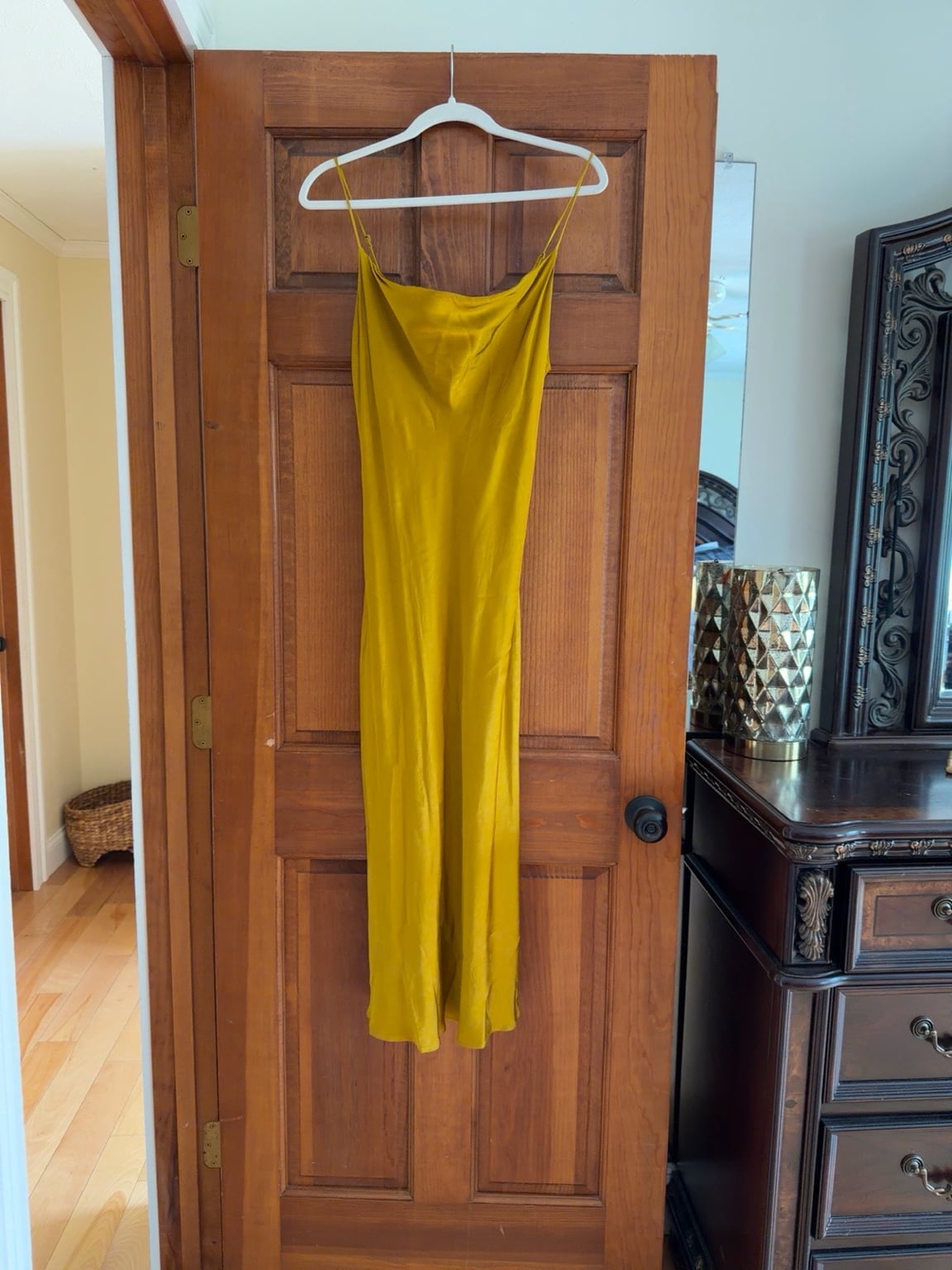 Zara Woman Mustard Gold Satin Cowl Neck Midi Slip Dress 1