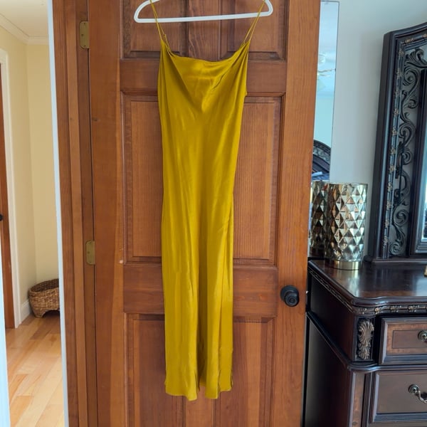 Zara Woman Mustard Gold Satin Cowl Neck Midi Slip Dress