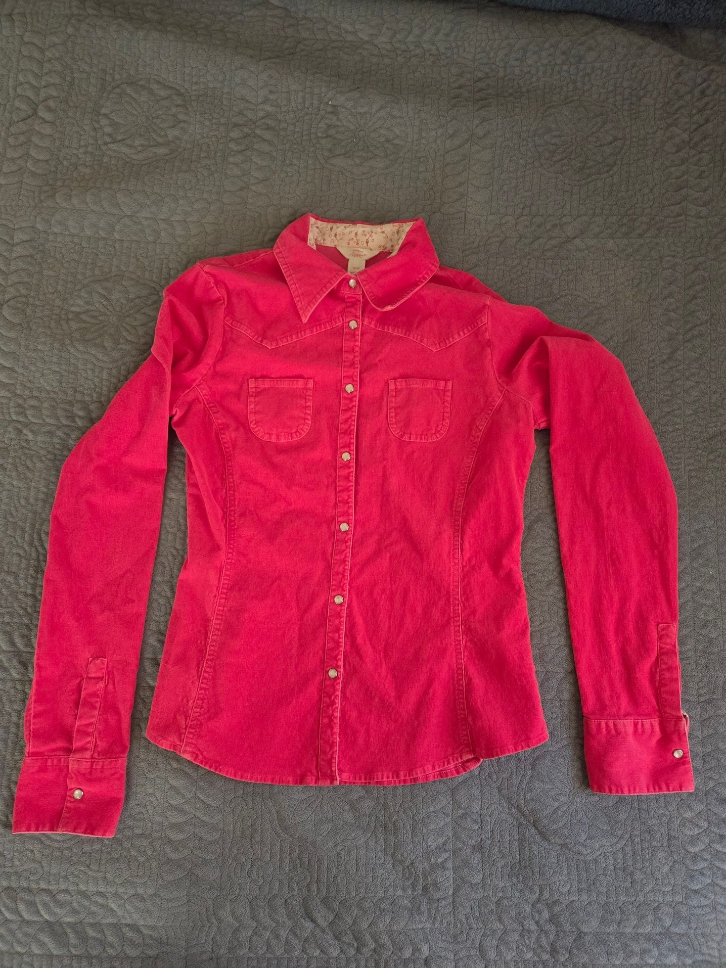 Arizona Jean Co. Women's Pink Corduroy Long Sleeve Western Snap Button-Up Shirt 2